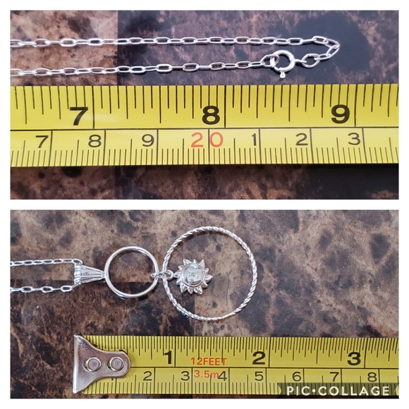 Sterling Silver Dangling Sun Necklace 18" long. - Picture 6 of 6